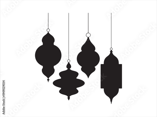 Elegant collection of Islamic lantern icons set for ramadan kareem celebration. Arabic Ornament Silhouettes vector illustration