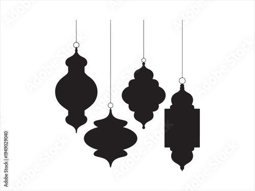 Elegant collection of Islamic lantern icons set for ramadan kareem celebration. Arabic Ornament Silhouettes vector illustration