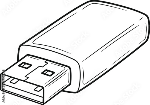 A simple black and white line art illustration of a portable usb flash drive storage device unit
