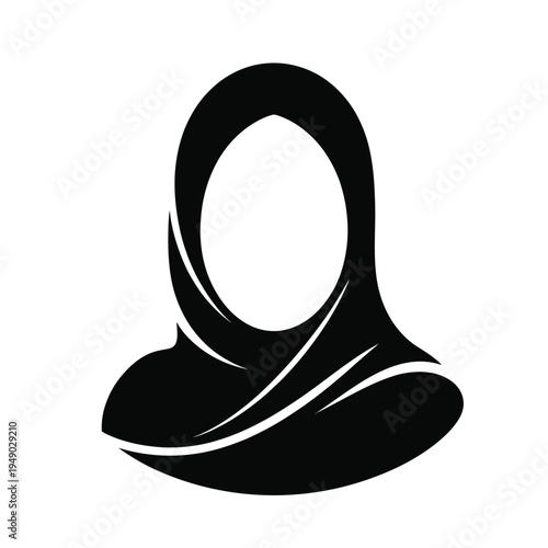 Black and white minimalist of a hijab with a blurred face outline headscarf silhouette