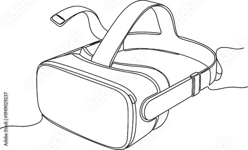 A single continuous line drawing of a modern virtual reality headset for immersive gaming tech