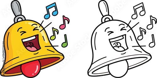 Joyful Cartoon School Bell Ringing with Musical Notes Vector Illustration for Education and Celebration
