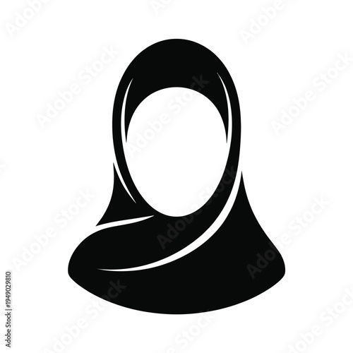 Black and white silhouette of a woman wearing a hijab headscarf