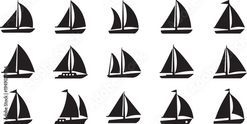 Sailboats on Water in Black and White Silhouette Style