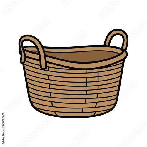 Woven Basket with Handles Illustration.