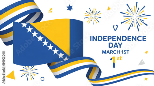Bosnia and herzegovina independence day march 1st flag ribbon fireworks celebration