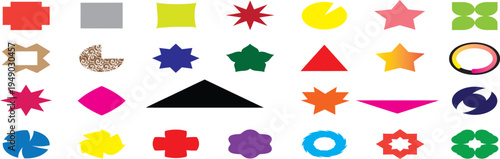 A collection of 25 geometric shapes in various colors and forms