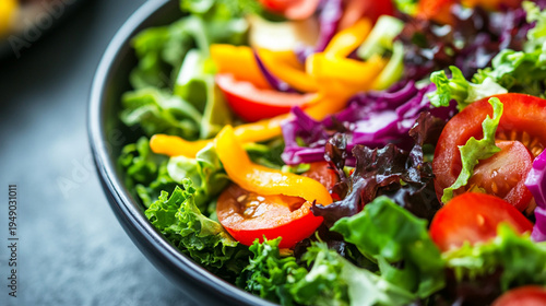Close-up of healthy salad bowl with colorful vegetables
