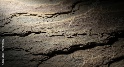 Close up texture of natural slate rock surface with layered strata.