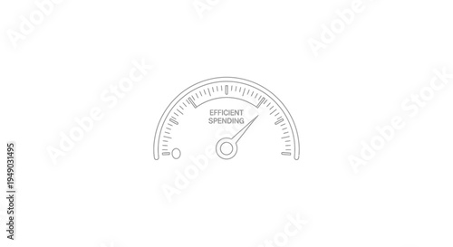Exceeding spending speedometer gauge in simple line drawing for business finance Isolated on white background