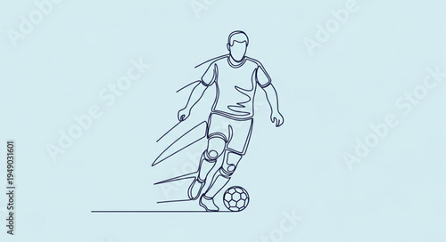 Soccer Player Kicking Ball Line Art Style.