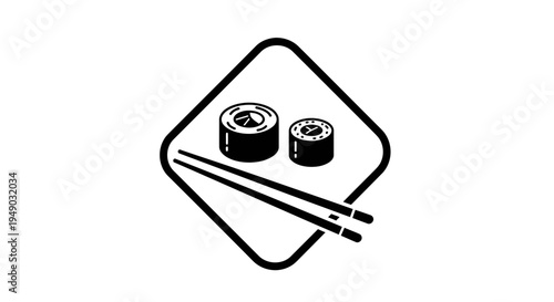 Minimalist Sushi Rolls and Chopsticks Icon for Asian Cuisine Food and Restaurant Graphics