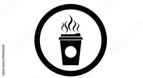 Steaming hot coffee in a disposable cup, perfect for a quick on-the-go drink, represented as a bold graphic icon