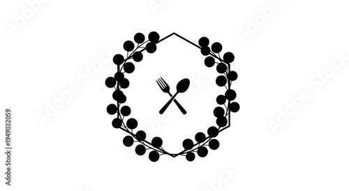 Elegant hexagonal cutlery icon for dining, restaurant, or catering service logo design