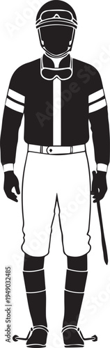 Jockey silhouette vector illustration standing front view line art racing sports uniform