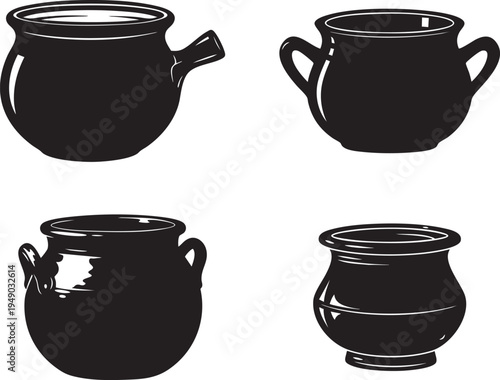 Cooking Pot with Steam Black Silhouette Icon – Kitchen Cookware Vector