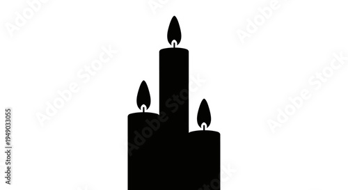 Three Burning Wax Candles Silhouette Isolated on White