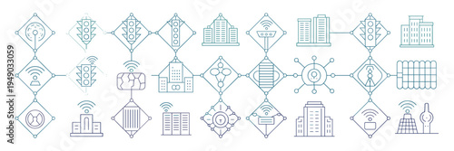 Future city IoT infrastructure icons – Suitable for professional tech presentations, smart grid designs, or urban connectivity.