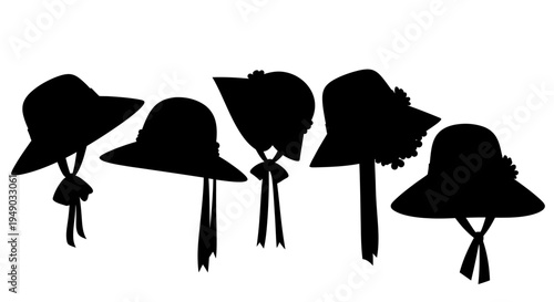 Vintage Women Hats and Bonnets Silhouette Set