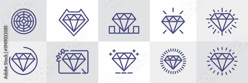 Diamond focus and goal achievement icons – Ideal for productivity apps, motivational content, or business coaching.