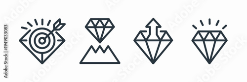 Goal setting and achievement icon set – Suitable for personal development, success motivation, or business milestones.