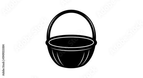 Empty Wicker Easter Basket Silhouette Isolated on White