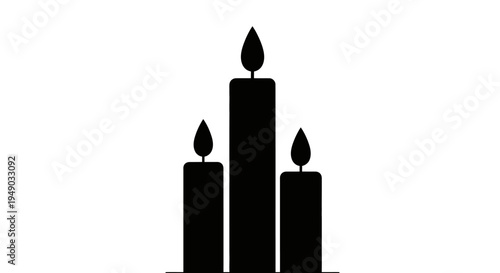 Three Burning Wax Candles Silhouette Isolated on White