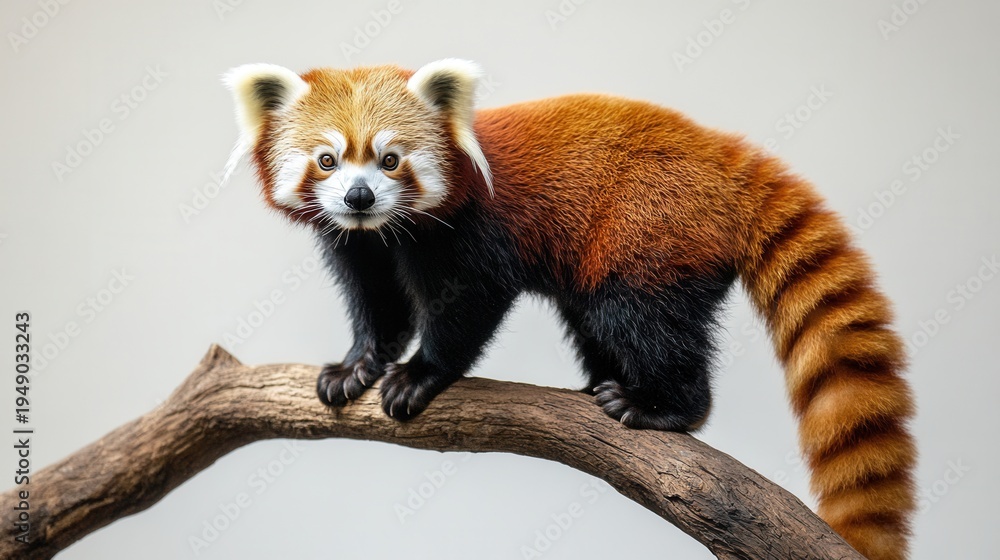 Fototapeta premium Red Panda Standing on a Tree Branch