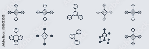 Diamond molecular structure icon set – Ideal for biotech innovation, chemistry research, or scientific diagrams.