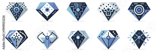 Machine learning diamond icons – Perfect for neural network diagrams, tech interfaces, or data processing apps.