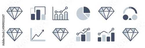 Data analytics and fintech reporting icons – Perfect for KPI metrics, trend lines, or financial dashboard design.