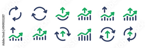 Investment cycle and financial icons – Suitable for ROI symbols, banking apps, or capital growth planning.