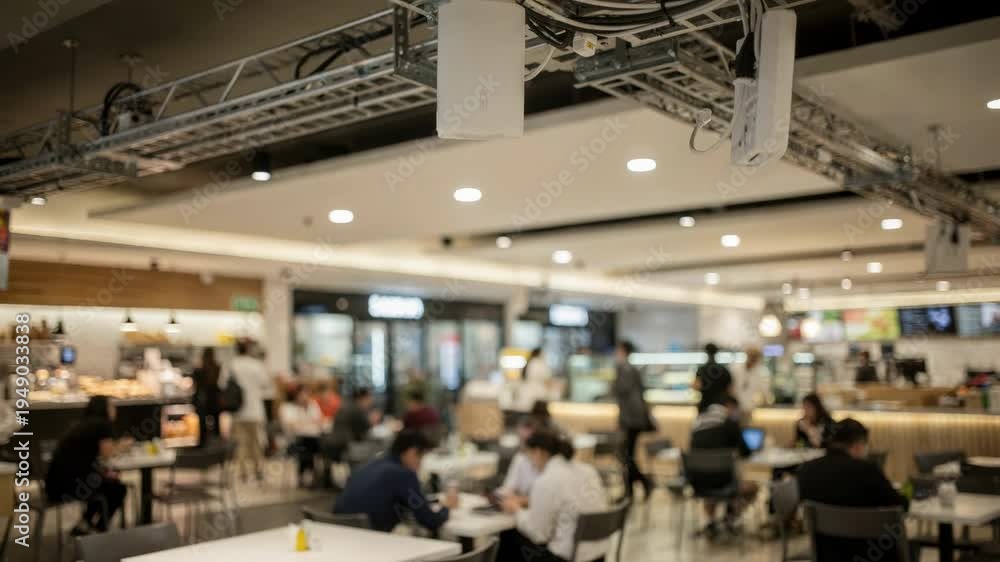 custom made wallpaper toronto digitalMedium shot of ceiling antennas and cabling in a bustling food court enhancing indoor mobile signal coverage for mall visitors with blurred shoppers in the background.