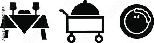 Restaurant service icons table setting food cart and plate