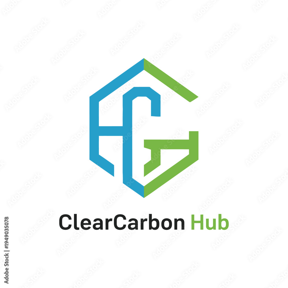Obraz premium Hexagonal line art monogram featuring stylized letters C and H for carbon credit trading and clean energy technology logo ClearCarbon Hub