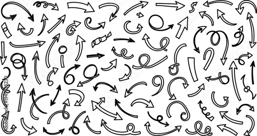 Collection of various black arrows on white background