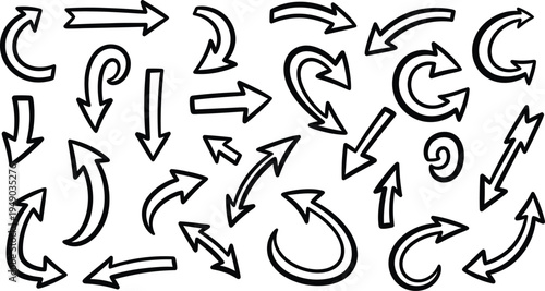 Collection of black arrows pointing in various directions