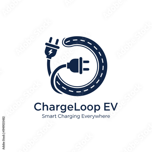 Circular road track icon with electric plugs for smart EV charging networks and sustainable transportation services logo ChargeLoop EV