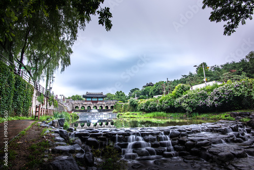 Banghwasuryujeong Pavilion at Suwon Hwaseong Fortress in Summer