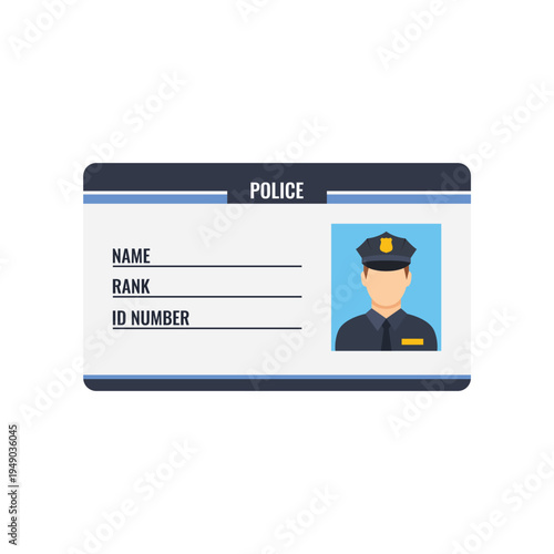 Police identification card flat vector icon design on white background