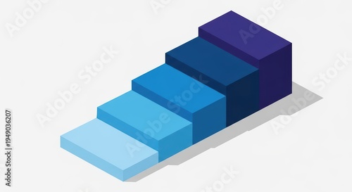 Isometric blue 3D bar chart graph