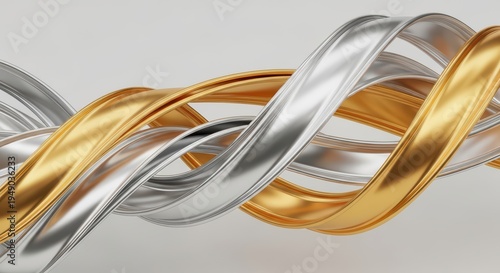 Golden and silver twisted metal rings, 3D rendering