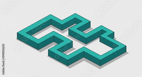 Teal 3D maze puzzle pieces, isometric view