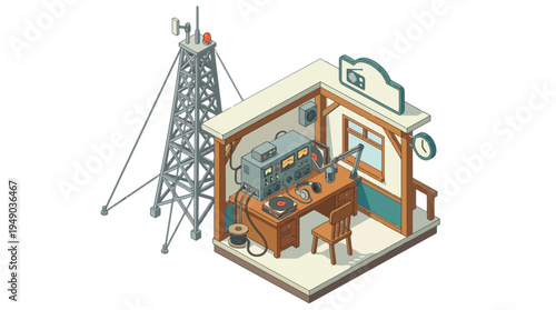 Man Working at Desk in Office.