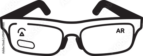 A pair of futuristic augmented reality smart glasses with sleek frames and transparent lenses isolated on white background