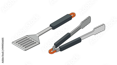 Grill utensils with black handles.