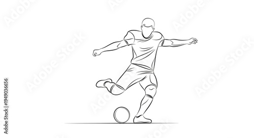 Football player kicking ball line drawing illustration.