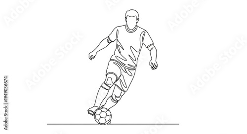 Soccer Player Kicking Ball Line Drawing Art.