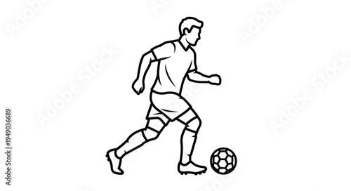 Soccer Player Kicking Ball Line Art Illustration.
