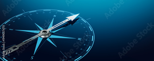 Business navigate concept. Compass Direction On Blue Background. 3d rendering
